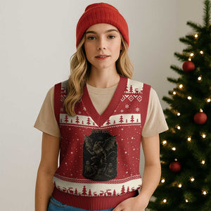 Jersey Devil V-Neck Knit Sweater Vest Vintage Weird Creepy Creature Leeds Devil TS10 Red Beige Print Your Wear