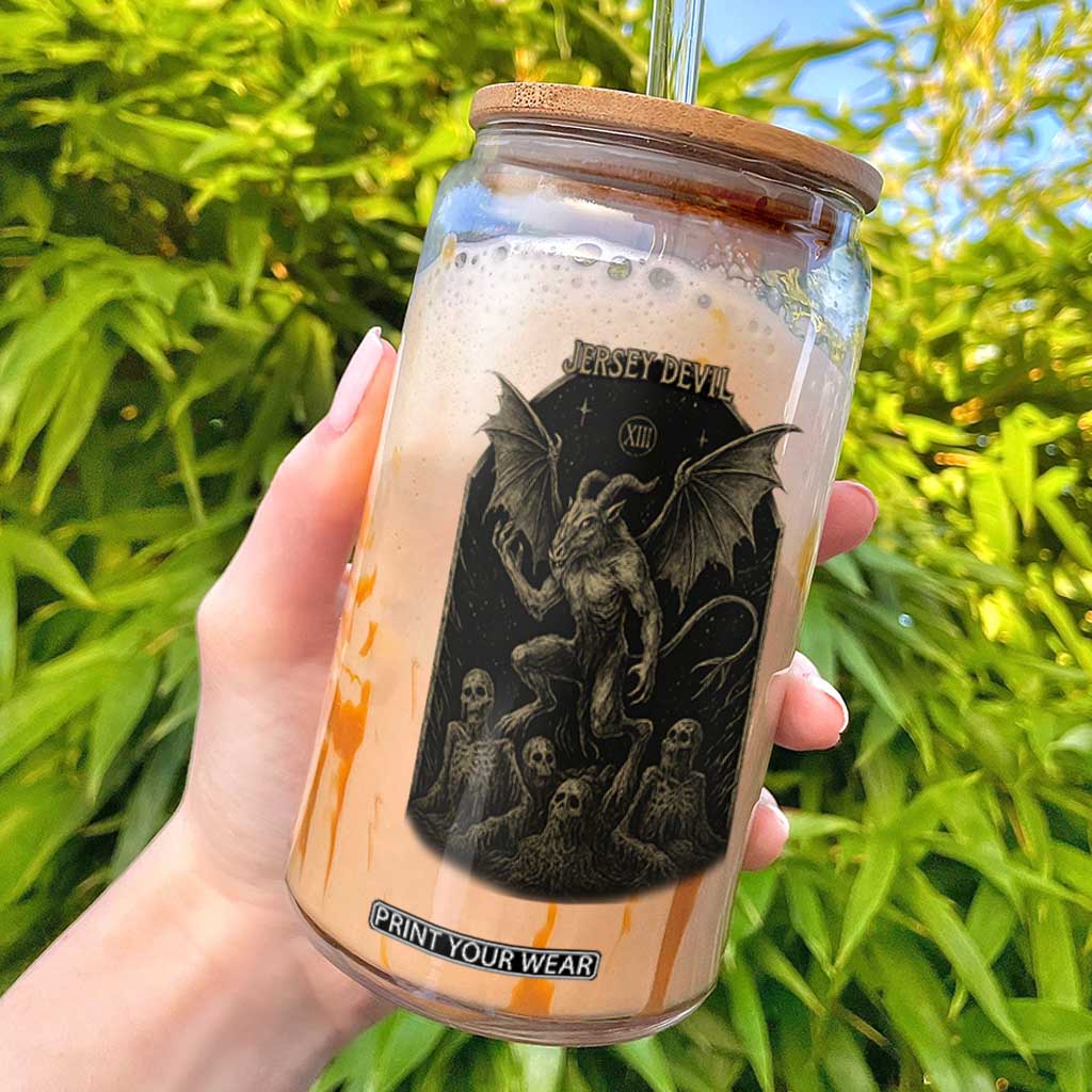 Jersey Devil Glass Can Vintage Weird Creepy Creature Leeds Devil TS10 Black Print Your Wear