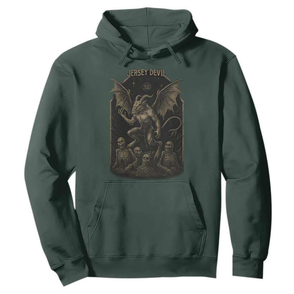 Jersey Devil Hoodie Vintage Weird Creepy Creature Leeds Devil TS10 Dark Forest Green Print Your Wear