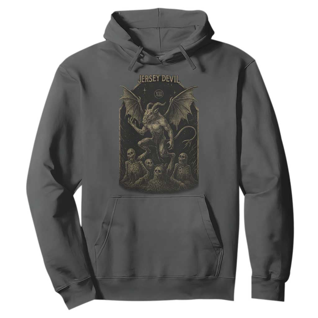 Jersey Devil Hoodie Vintage Weird Creepy Creature Leeds Devil TS10 Dark Heather Print Your Wear