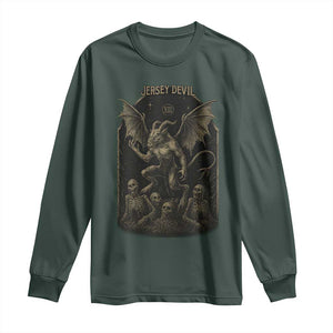 Jersey Devil Long Sleeve Shirt Vintage Weird Creepy Creature Leeds Devil TS10 Dark Forest Green Print Your Wear