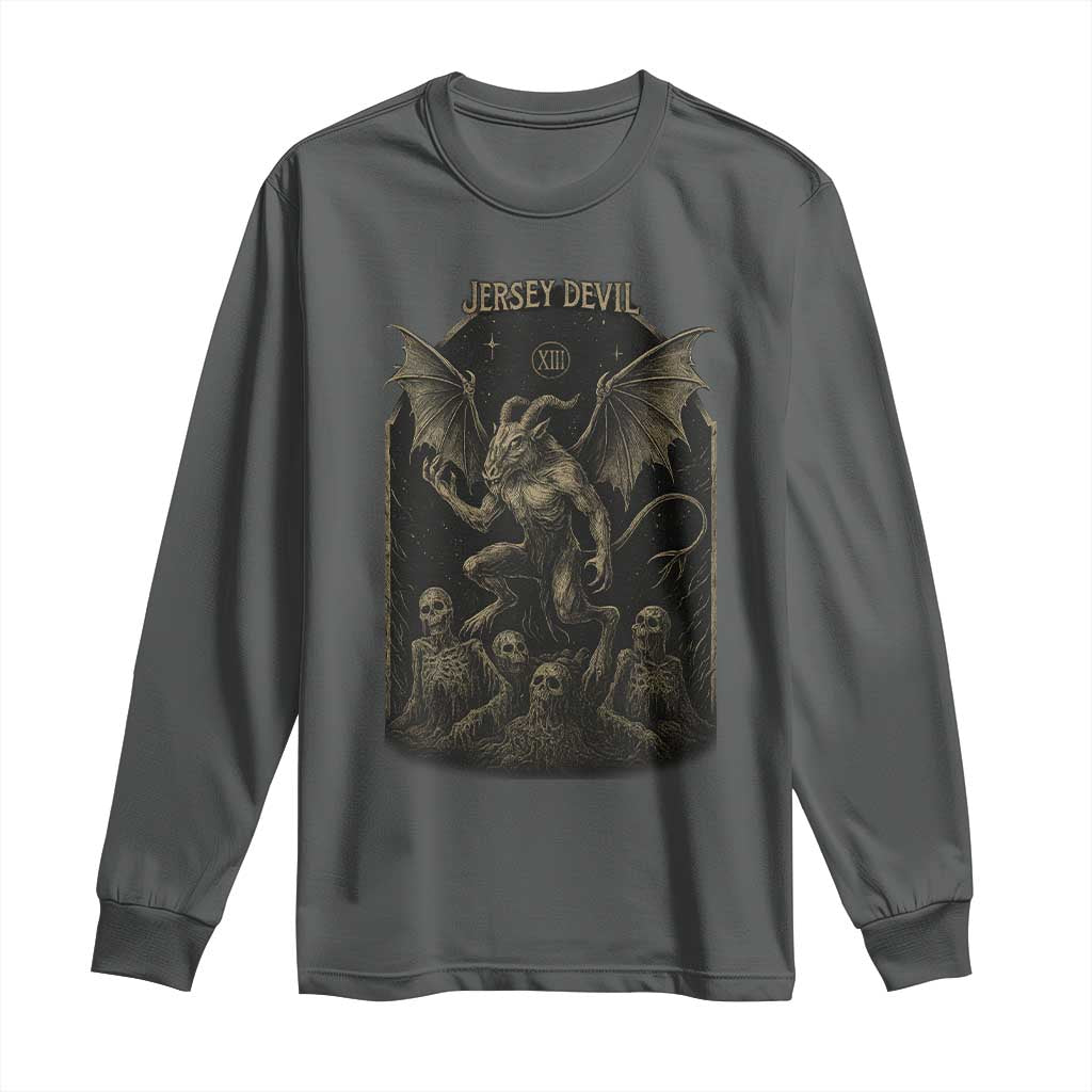 Jersey Devil Long Sleeve Shirt Vintage Weird Creepy Creature Leeds Devil TS10 Dark Heather Print Your Wear
