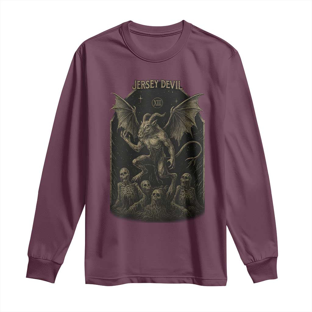 Jersey Devil Long Sleeve Shirt Vintage Weird Creepy Creature Leeds Devil TS10 Maroon Print Your Wear