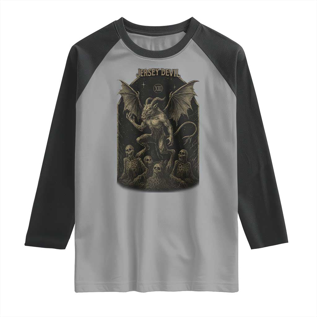 Jersey Devil Raglan Shirt Vintage Weird Creepy Creature Leeds Devil TS10 Sport Gray Black Print Your Wear