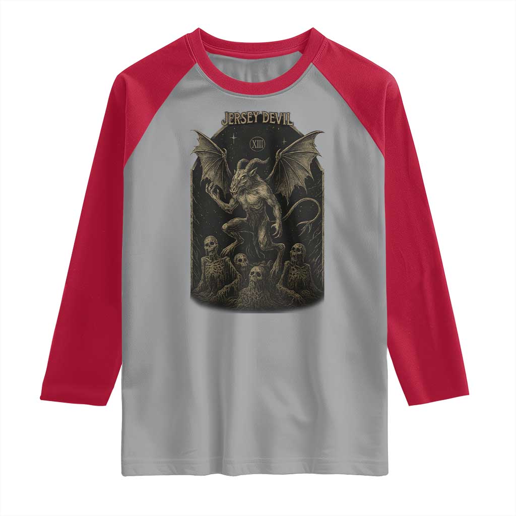 Jersey Devil Raglan Shirt Vintage Weird Creepy Creature Leeds Devil TS10 Sport Gray Red Print Your Wear