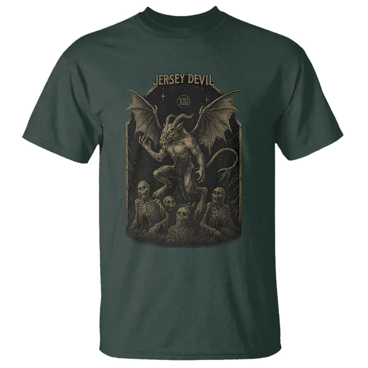 Jersey Devil T Shirt Vintage Weird Creepy Creature Leeds Devil TS10 Dark Forest Green Print Your Wear