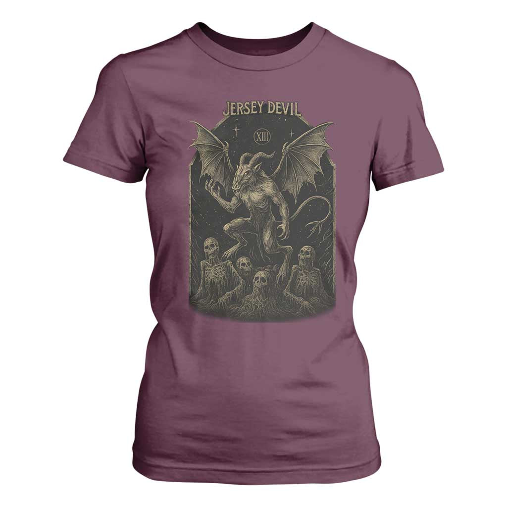 Jersey Devil T Shirt For Women Vintage Weird Creepy Creature Leeds Devil TS10 Maroon Print Your Wear
