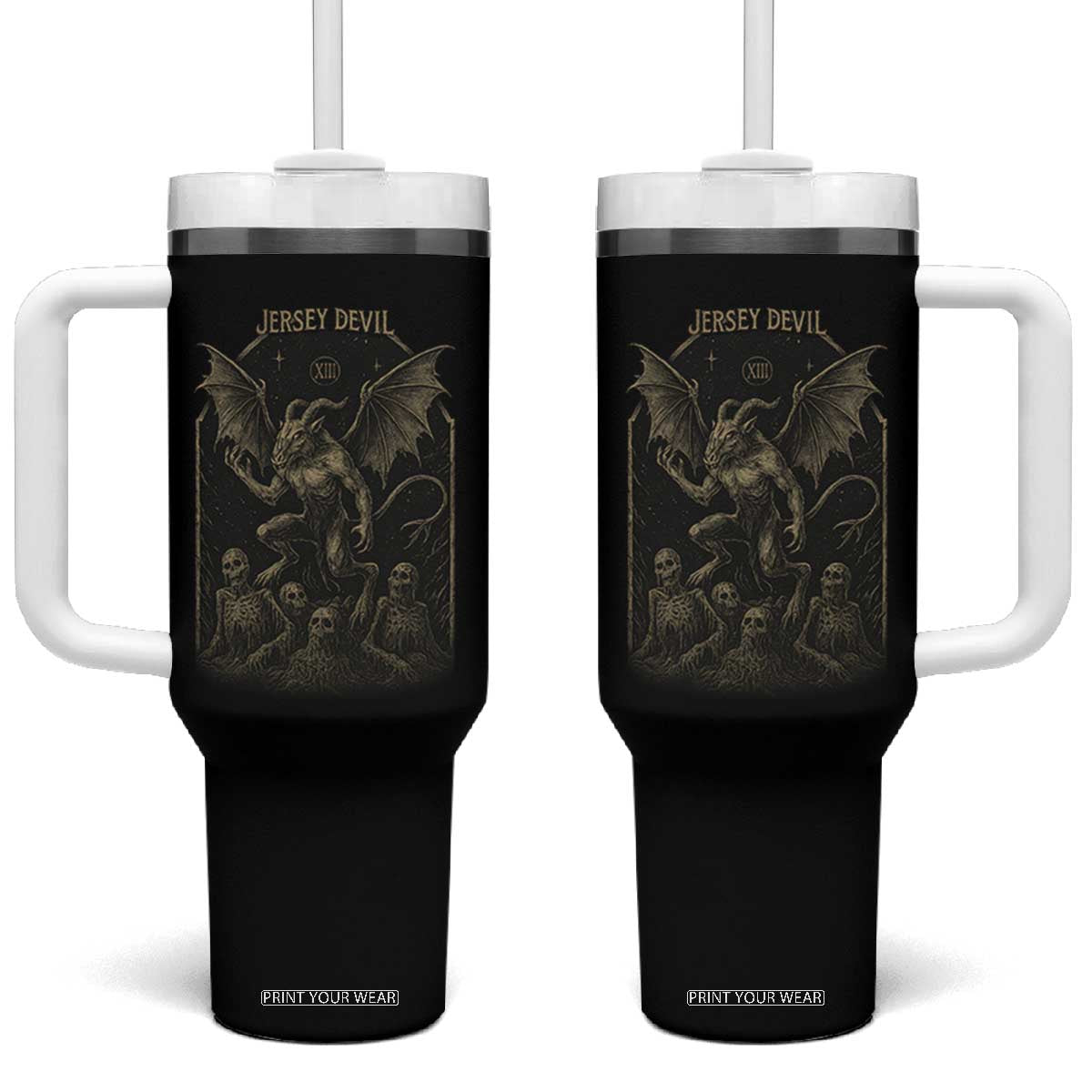 Jersey Devil Tumbler With Handle Vintage Weird Creepy Creature Leeds Devil TS10 One Size: 40 oz Black Print Your Wear