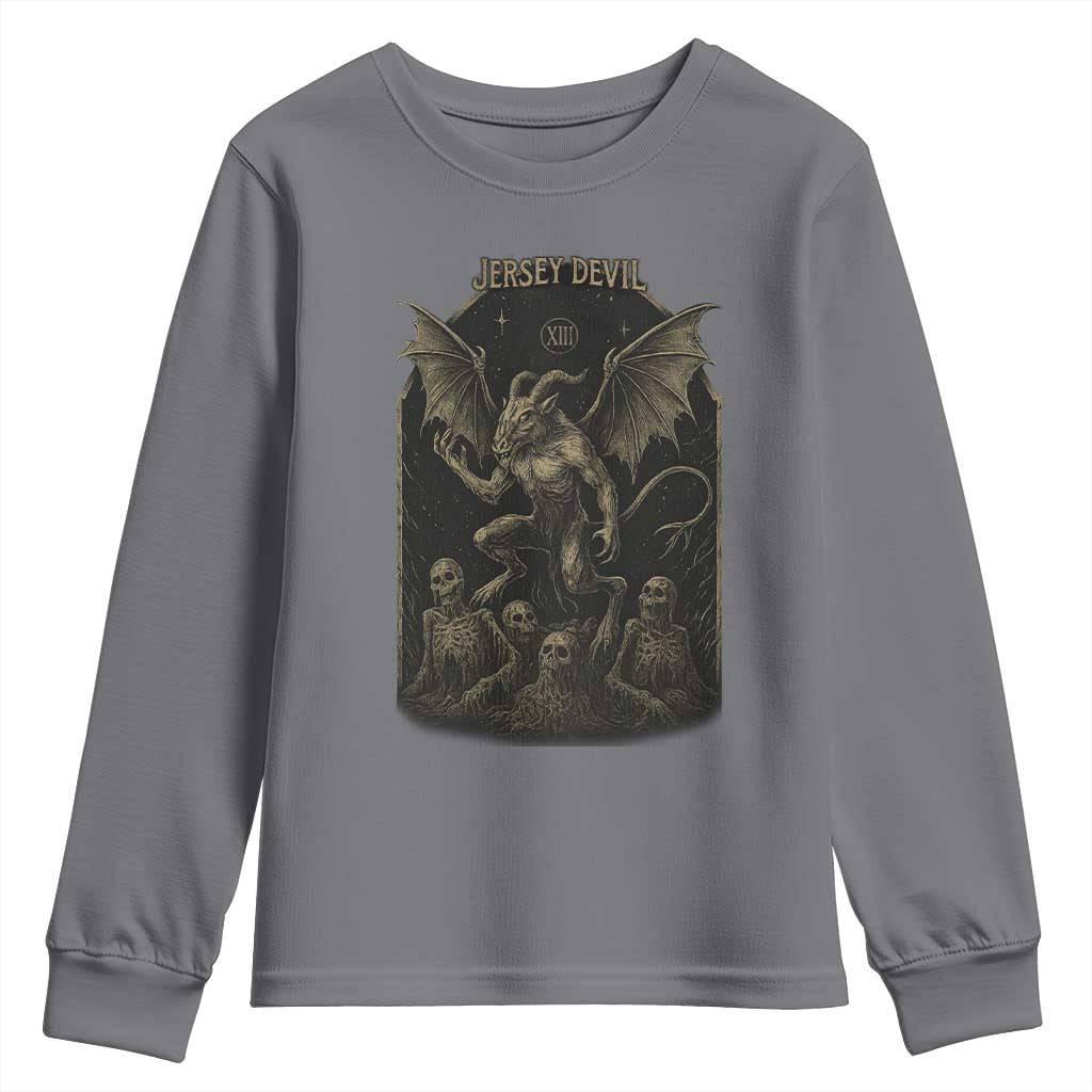 Jersey Devil Youth Sweatshirt Vintage Weird Creepy Creature Leeds Devil TS10 Charcoal Print Your Wear