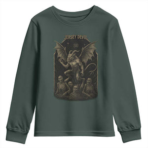 Jersey Devil Youth Sweatshirt Vintage Weird Creepy Creature Leeds Devil TS10 Dark Forest Green Print Your Wear
