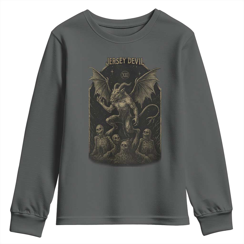 Jersey Devil Youth Sweatshirt Vintage Weird Creepy Creature Leeds Devil TS10 Dark Heather Print Your Wear