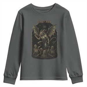 Jersey Devil Youth Sweatshirt Vintage Weird Creepy Creature Leeds Devil TS10 Dark Heather Print Your Wear