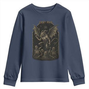 Jersey Devil Youth Sweatshirt Vintage Weird Creepy Creature Leeds Devil TS10 Navy Print Your Wear