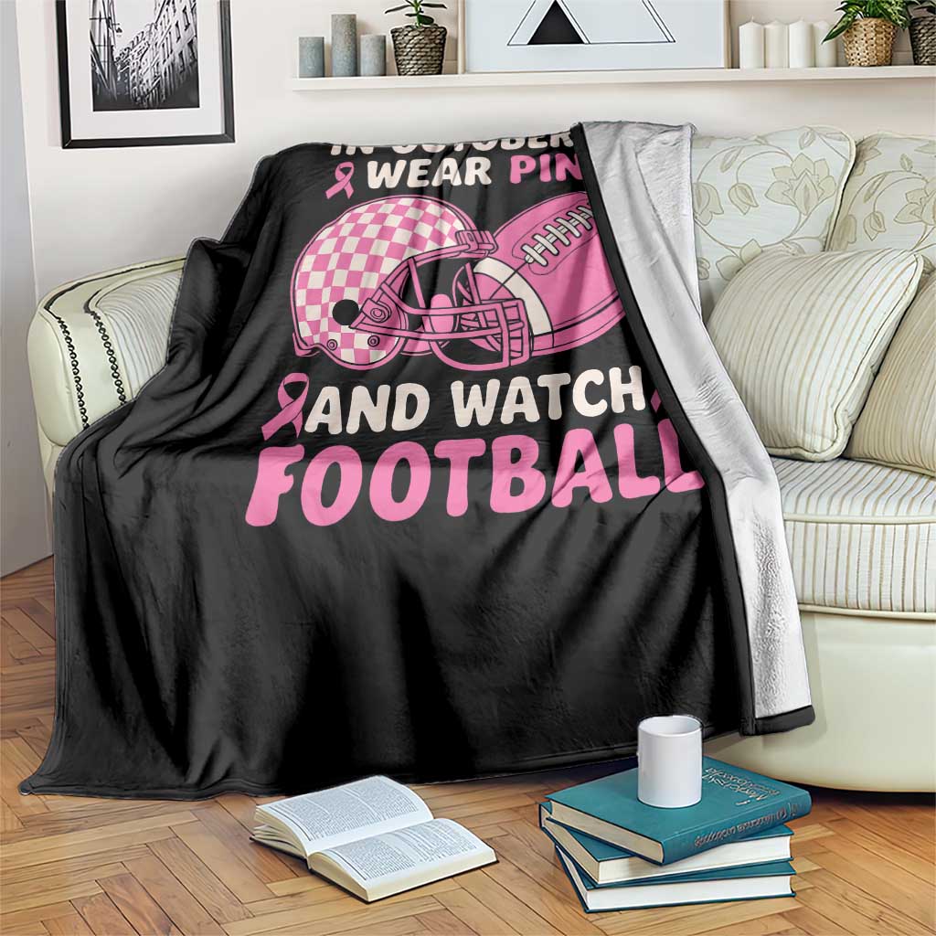 In October We Wear Pink Football Breast Cancer Awareness Throw Blanket Pink Ribbon Checkered Game Day TS10 Print Your Wear