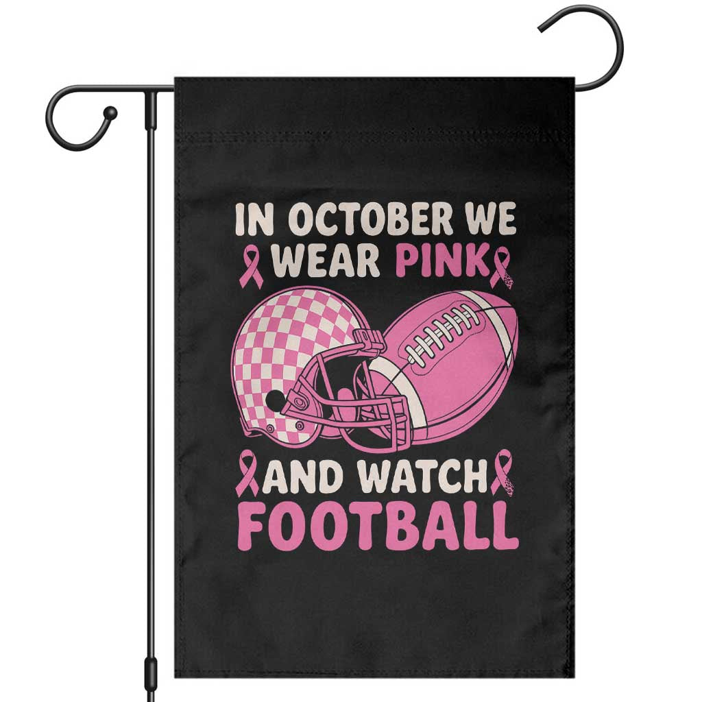In October We Wear Pink Football Breast Cancer Awareness Garden Flag Pink Ribbon Checkered Game Day TS10 Black Print Your Wear