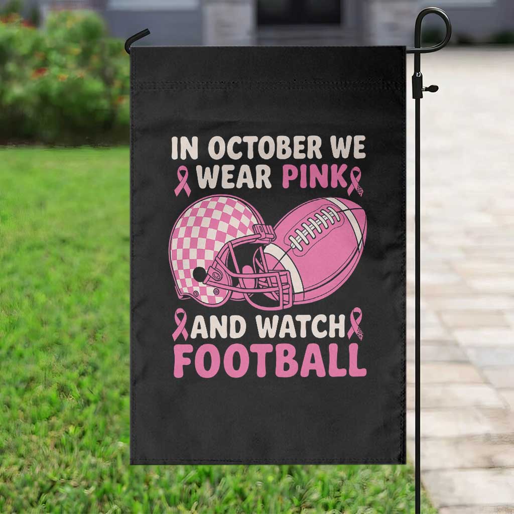 In October We Wear Pink Football Breast Cancer Awareness Garden Flag Pink Ribbon Checkered Game Day TS10 Print Your Wear