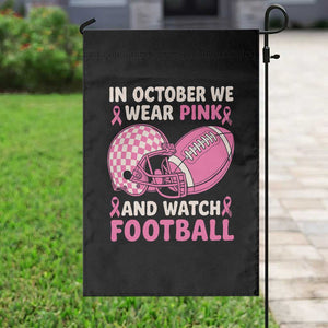 In October We Wear Pink Football Breast Cancer Awareness Garden Flag Pink Ribbon Checkered Game Day TS10 Print Your Wear