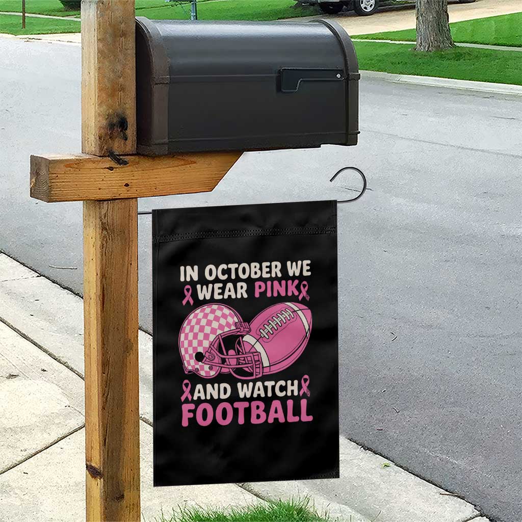 In October We Wear Pink Football Breast Cancer Awareness Garden Flag Pink Ribbon Checkered Game Day TS10 Print Your Wear