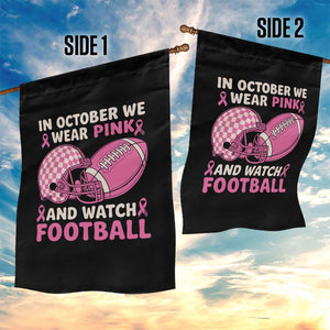 In October We Wear Pink Football Breast Cancer Awareness Garden Flag Pink Ribbon Checkered Game Day TS10 Print Your Wear