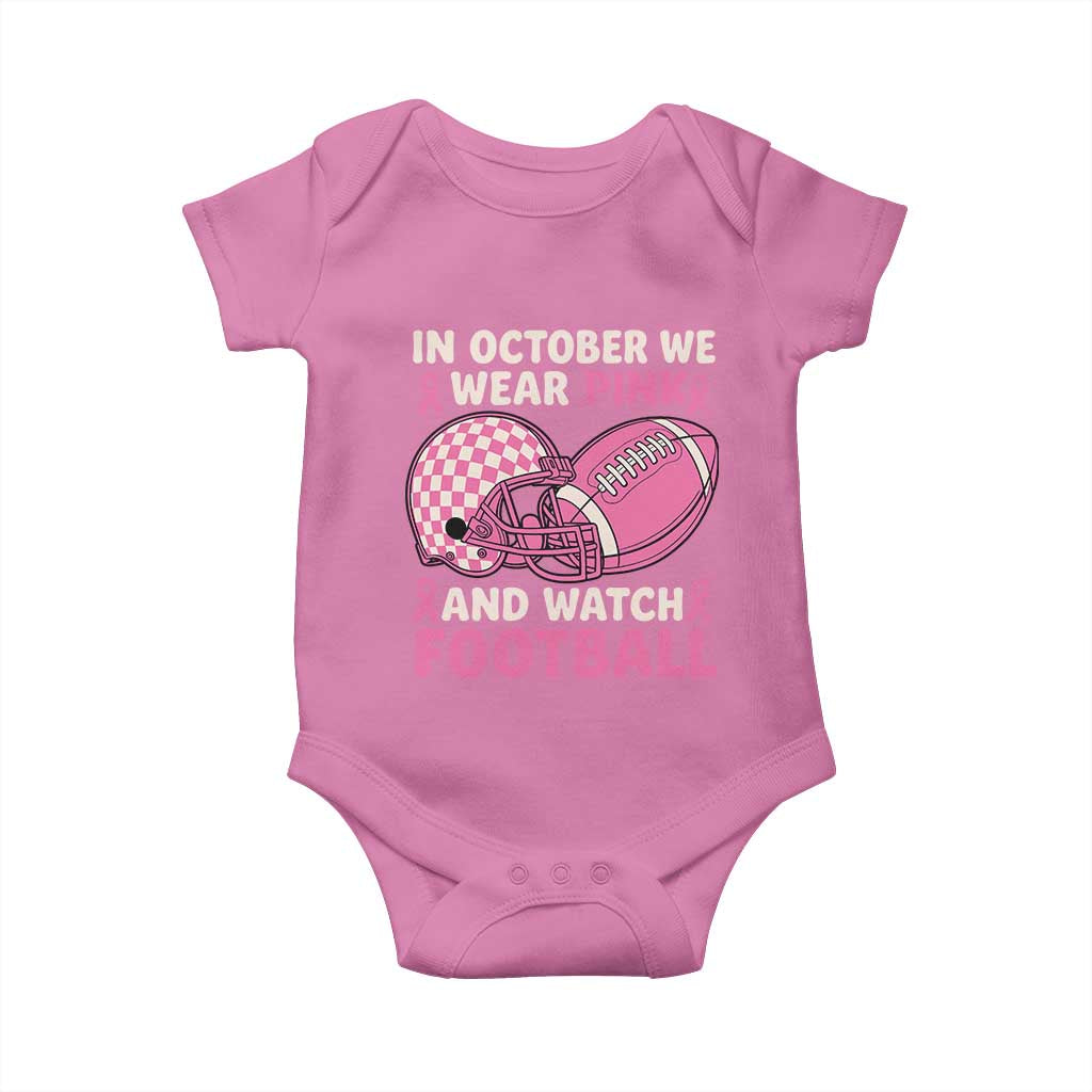 In October We Wear Pink Football Breast Cancer Awareness Baby Onesie Pink Ribbon Checkered Game Day TS10 Azalea Print Your Wear