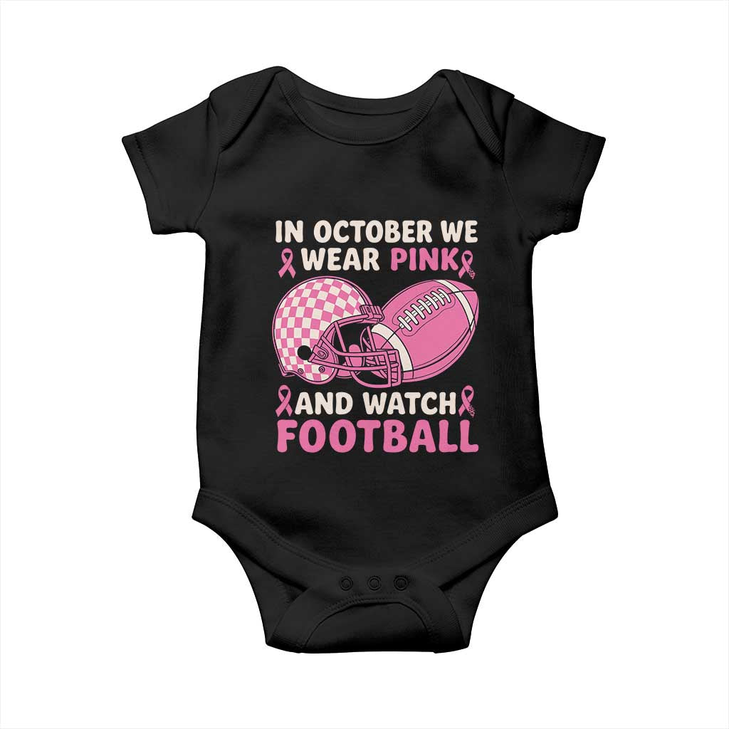 In October We Wear Pink Football Breast Cancer Awareness Baby Onesie Pink Ribbon Checkered Game Day TS10 Black Print Your Wear