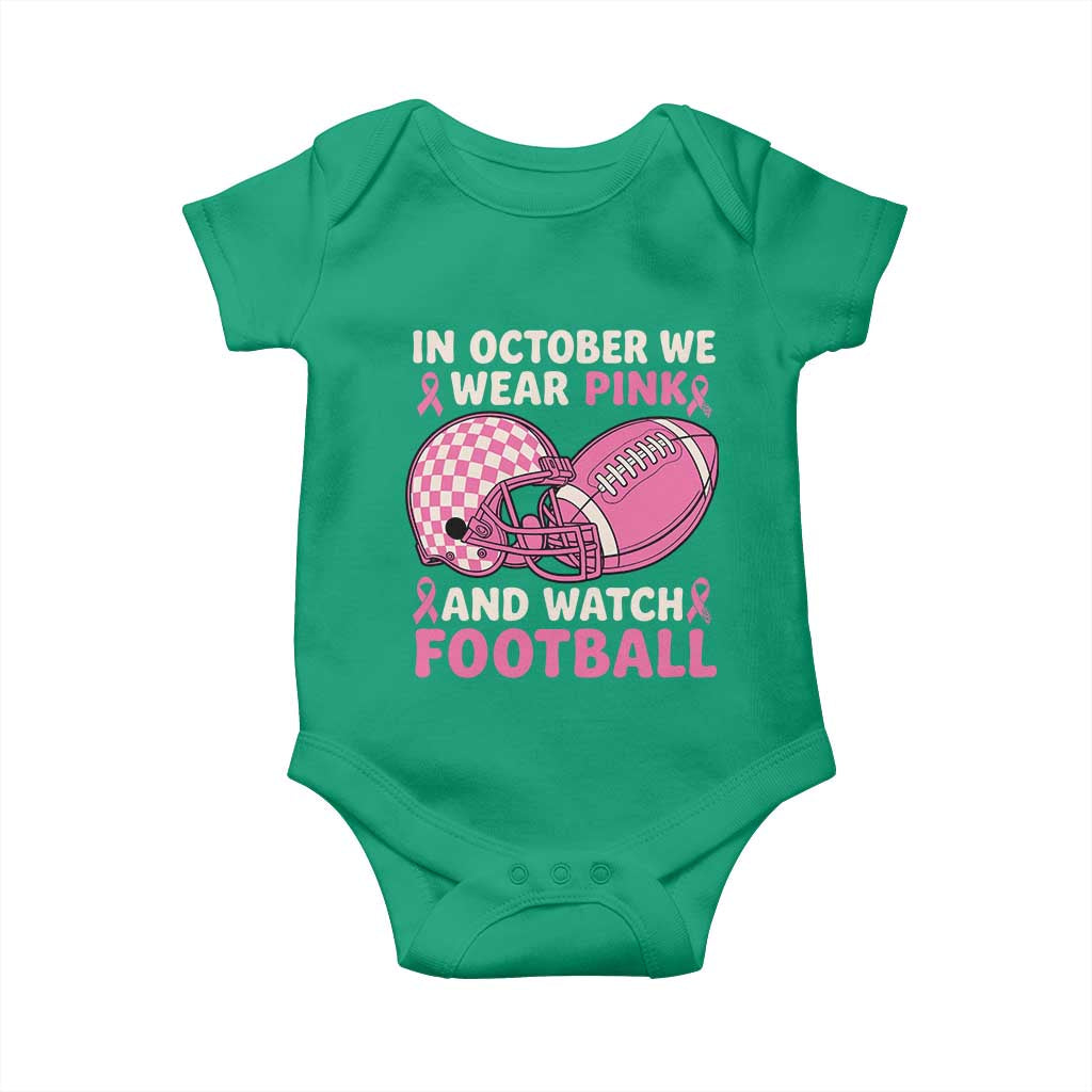 In October We Wear Pink Football Breast Cancer Awareness Baby Onesie Pink Ribbon Checkered Game Day TS10 Irish Green Print Your Wear