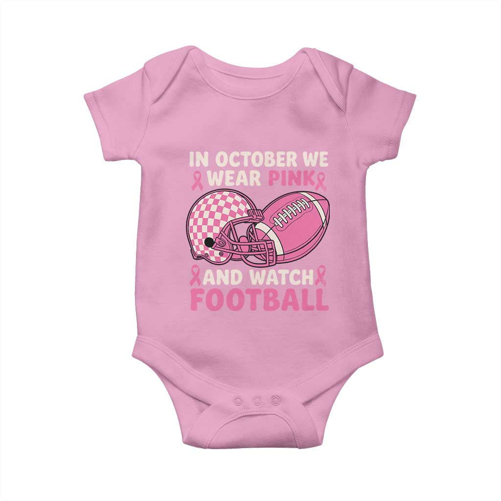 In October We Wear Pink Football Breast Cancer Awareness Baby Onesie Pink Ribbon Checkered Game Day TS10 Light Pink Print Your Wear