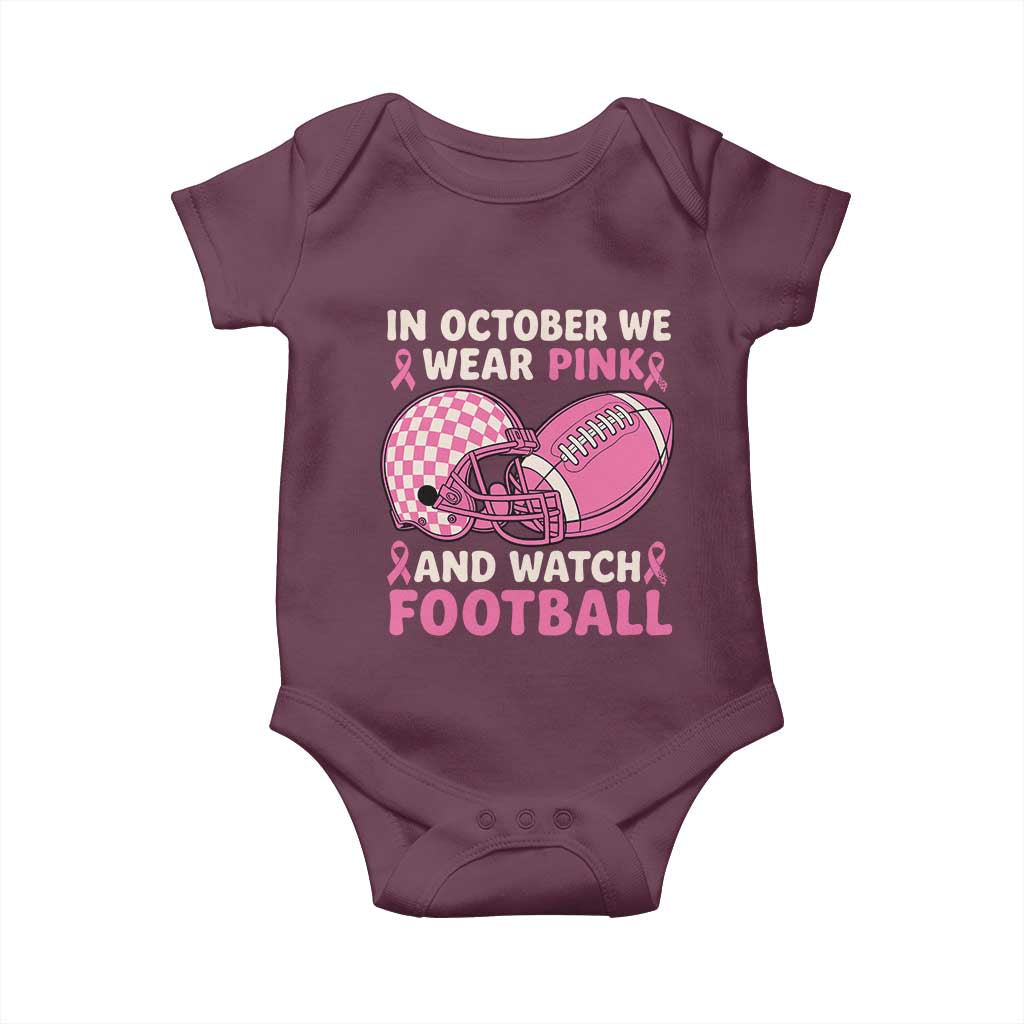 In October We Wear Pink Football Breast Cancer Awareness Baby Onesie Pink Ribbon Checkered Game Day TS10 Maroon Print Your Wear