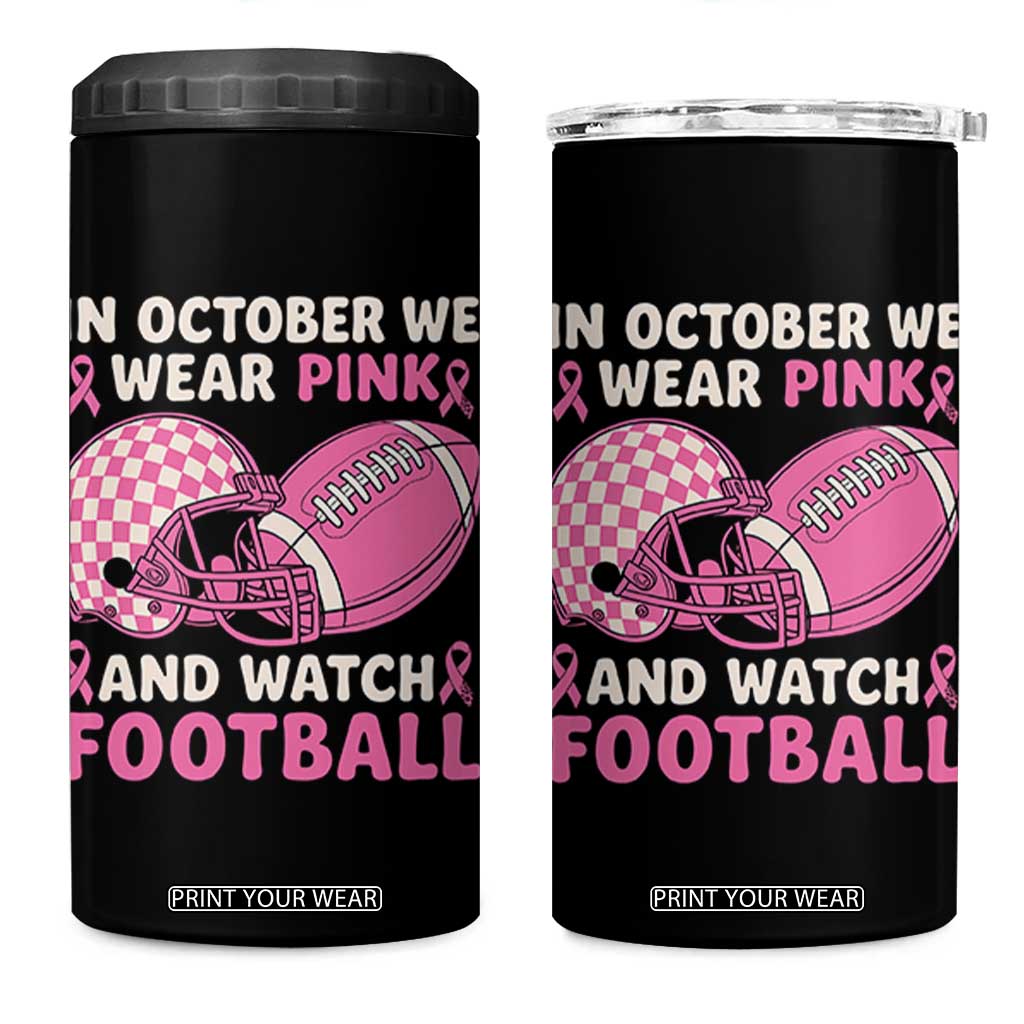 In October We Wear Pink Football Breast Cancer Awareness 4 in 1 Can Cooler Tumbler Pink Ribbon Checkered Game Day TS10 One Size: 16 oz Black Print Your Wear