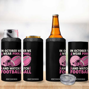 In October We Wear Pink Football Breast Cancer Awareness 4 in 1 Can Cooler Tumbler Pink Ribbon Checkered Game Day TS10 Print Your Wear