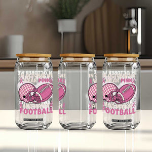 In October We Wear Pink Football Breast Cancer Awareness Glass Can Pink Ribbon Checkered Game Day TS10 Print Your Wear