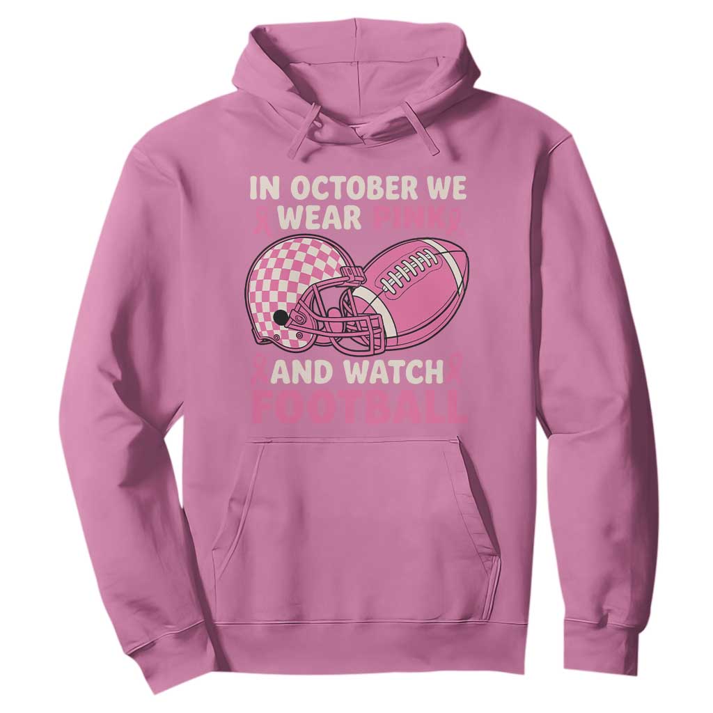 In October We Wear Pink Football Breast Cancer Awareness Hoodie Pink Ribbon Checkered Game Day TS10 Azalea Print Your Wear