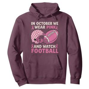 In October We Wear Pink Football Breast Cancer Awareness Hoodie Pink Ribbon Checkered Game Day TS10 Maroon Print Your Wear