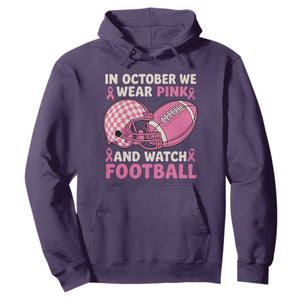 In October We Wear Pink Football Breast Cancer Awareness Hoodie Pink Ribbon Checkered Game Day TS10 Purple Print Your Wear