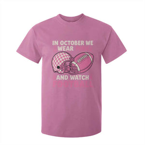 In October We Wear Pink Football Breast Cancer Awareness T Shirt For Kid Pink Ribbon Checkered Game Day TS10 Azalea Print Your Wear