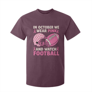 In October We Wear Pink Football Breast Cancer Awareness T Shirt For Kid Pink Ribbon Checkered Game Day TS10 Maroon Print Your Wear