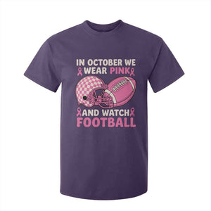 In October We Wear Pink Football Breast Cancer Awareness T Shirt For Kid Pink Ribbon Checkered Game Day TS10 Purple Print Your Wear
