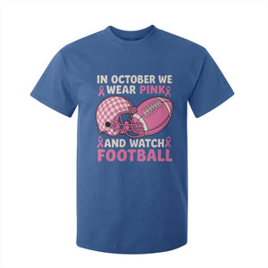 In October We Wear Pink Football Breast Cancer Awareness T Shirt For Kid Pink Ribbon Checkered Game Day TS10 Royal Blue Print Your Wear