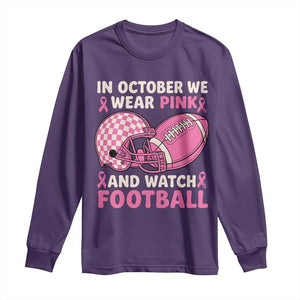 In October We Wear Pink Football Breast Cancer Awareness Long Sleeve Shirt Pink Ribbon Checkered Game Day TS10 Purple Print Your Wear
