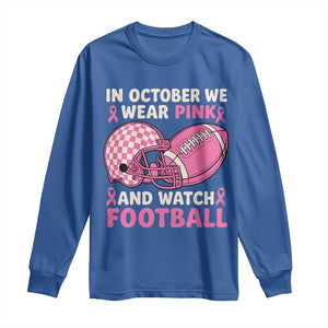 In October We Wear Pink Football Breast Cancer Awareness Long Sleeve Shirt Pink Ribbon Checkered Game Day TS10 Royal Blue Print Your Wear