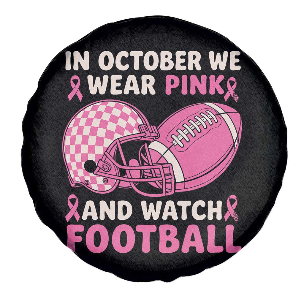 In October We Wear Pink Football Breast Cancer Awareness Spare Tire Cover Pink Ribbon Checkered Game Day TS10 Print Your Wear