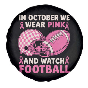 In October We Wear Pink Football Breast Cancer Awareness Spare Tire Cover Pink Ribbon Checkered Game Day TS10 Print Your Wear