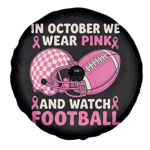 In October We Wear Pink Football Breast Cancer Awareness Spare Tire Cover Pink Ribbon Checkered Game Day TS10 Print Your Wear
