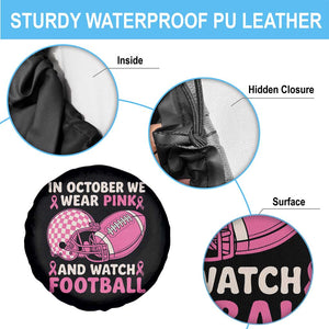 In October We Wear Pink Football Breast Cancer Awareness Spare Tire Cover Pink Ribbon Checkered Game Day TS10 Print Your Wear