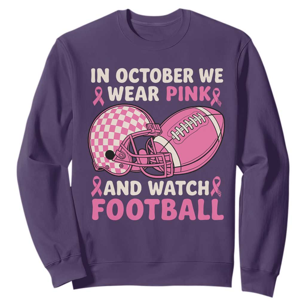 In October We Wear Pink Football Breast Cancer Awareness Sweatshirt Pink Ribbon Checkered Game Day TS10 Purple Print Your Wear