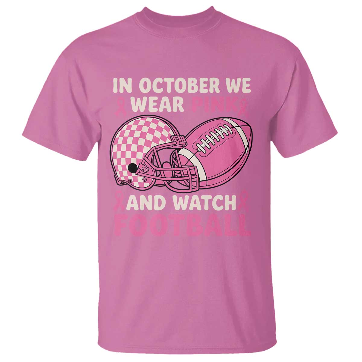 In October We Wear Pink Football Breast Cancer Awareness T Shirt Pink Ribbon Checkered Game Day TS10 Azalea Print Your Wear