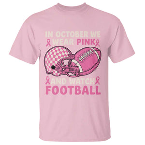 In October We Wear Pink Football Breast Cancer Awareness T Shirt Pink Ribbon Checkered Game Day TS10 Light Pink Print Your Wear