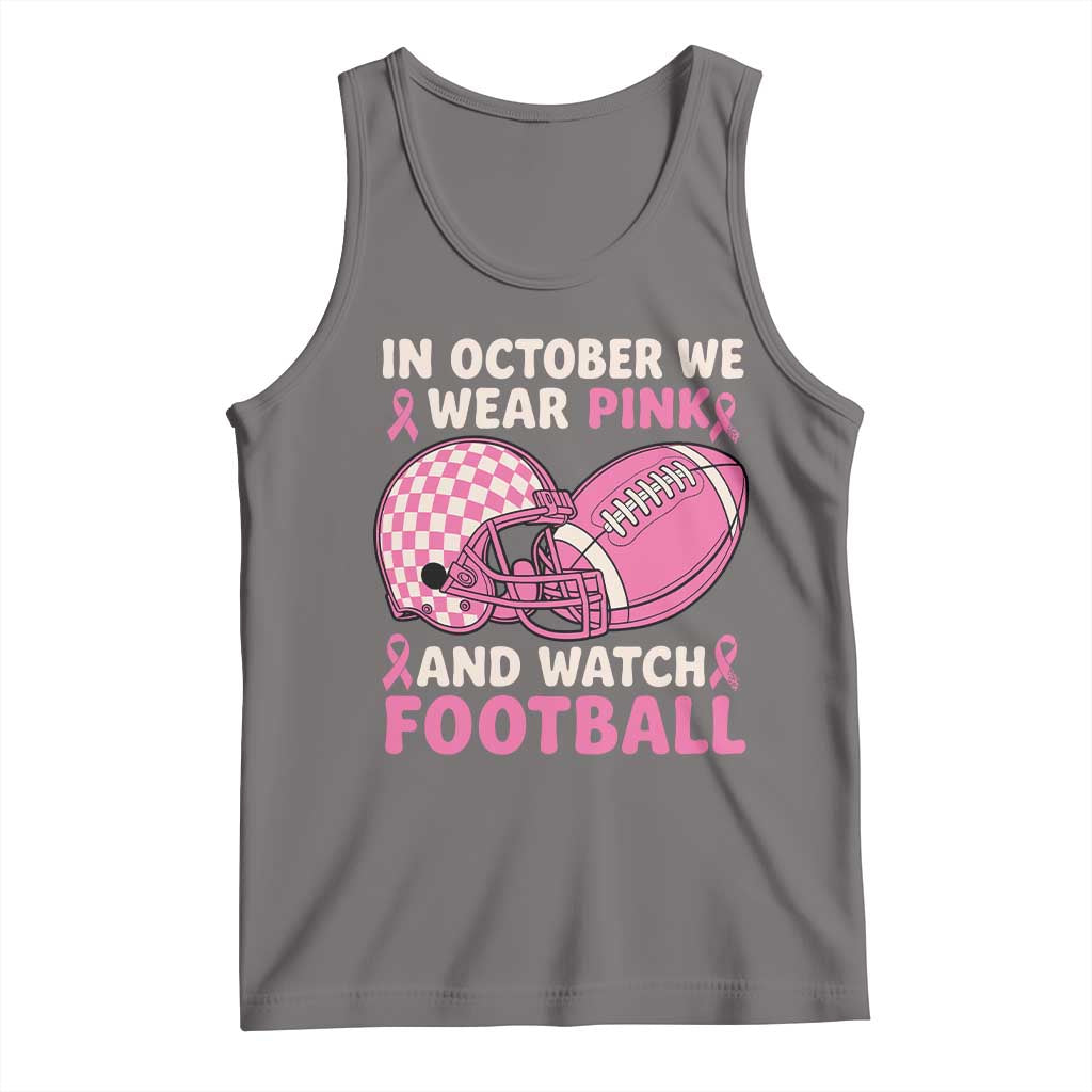 In October We Wear Pink Football Breast Cancer Awareness Tank Top Pink Ribbon Checkered Game Day TS10 Deep Heather Print Your Wear