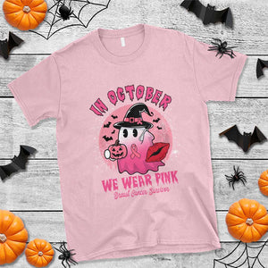 Breast Cancer Awareness T Shirt I'm A Survivor In October We Wear Pink Ghost Halloween Pink Ribbon Pumpkin TS10 Light Pink Print Your Wear
