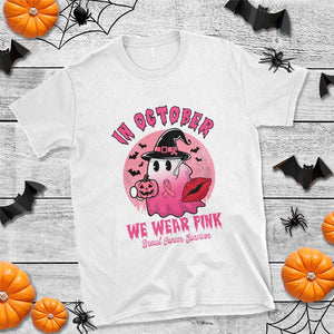 Breast Cancer Awareness T Shirt I'm A Survivor In October We Wear Pink Ghost Halloween Pink Ribbon Pumpkin TS10 White Print Your Wear